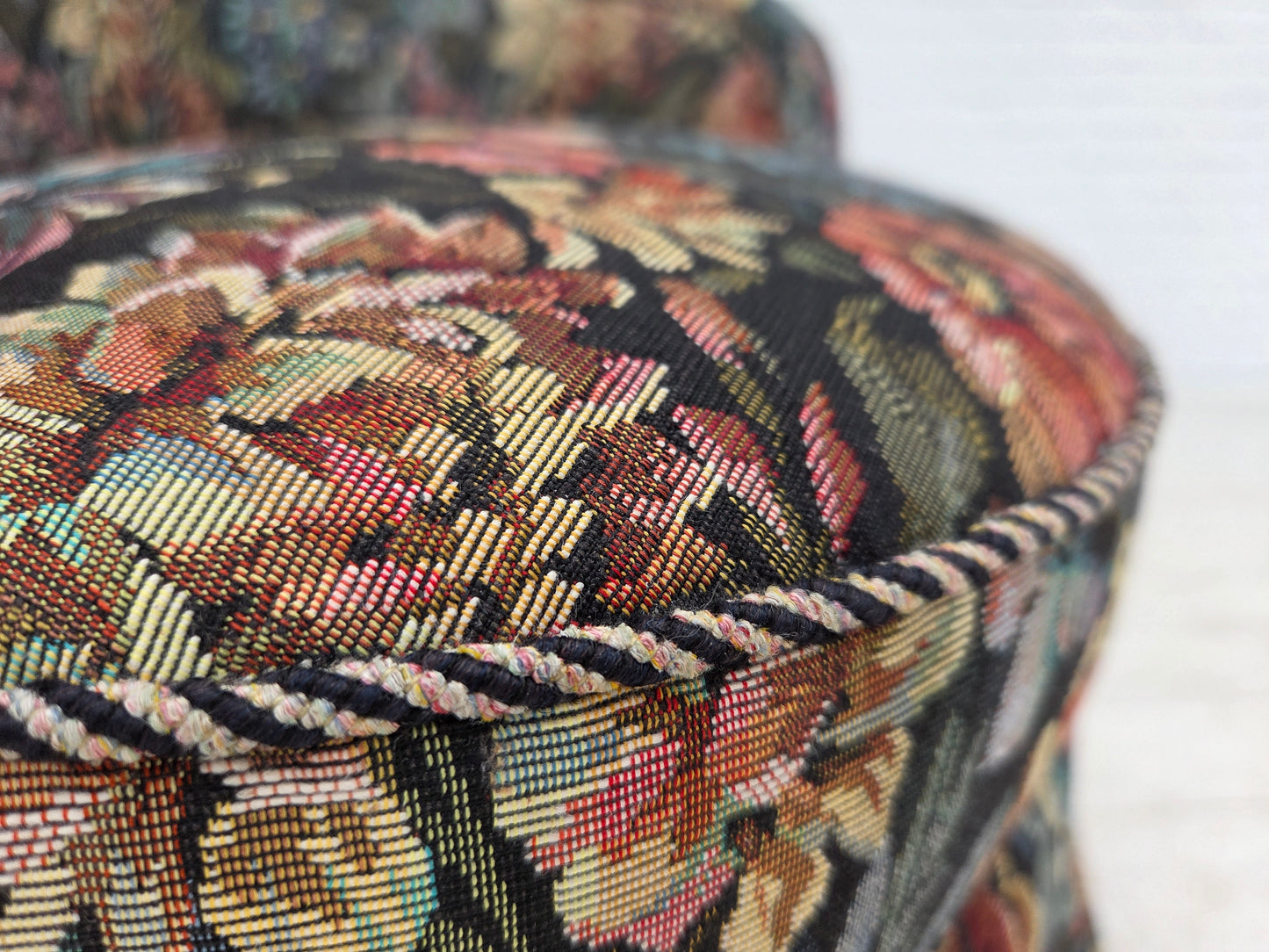 1960s, Danish cocktail lounge chair, furniture jacquard fabric.