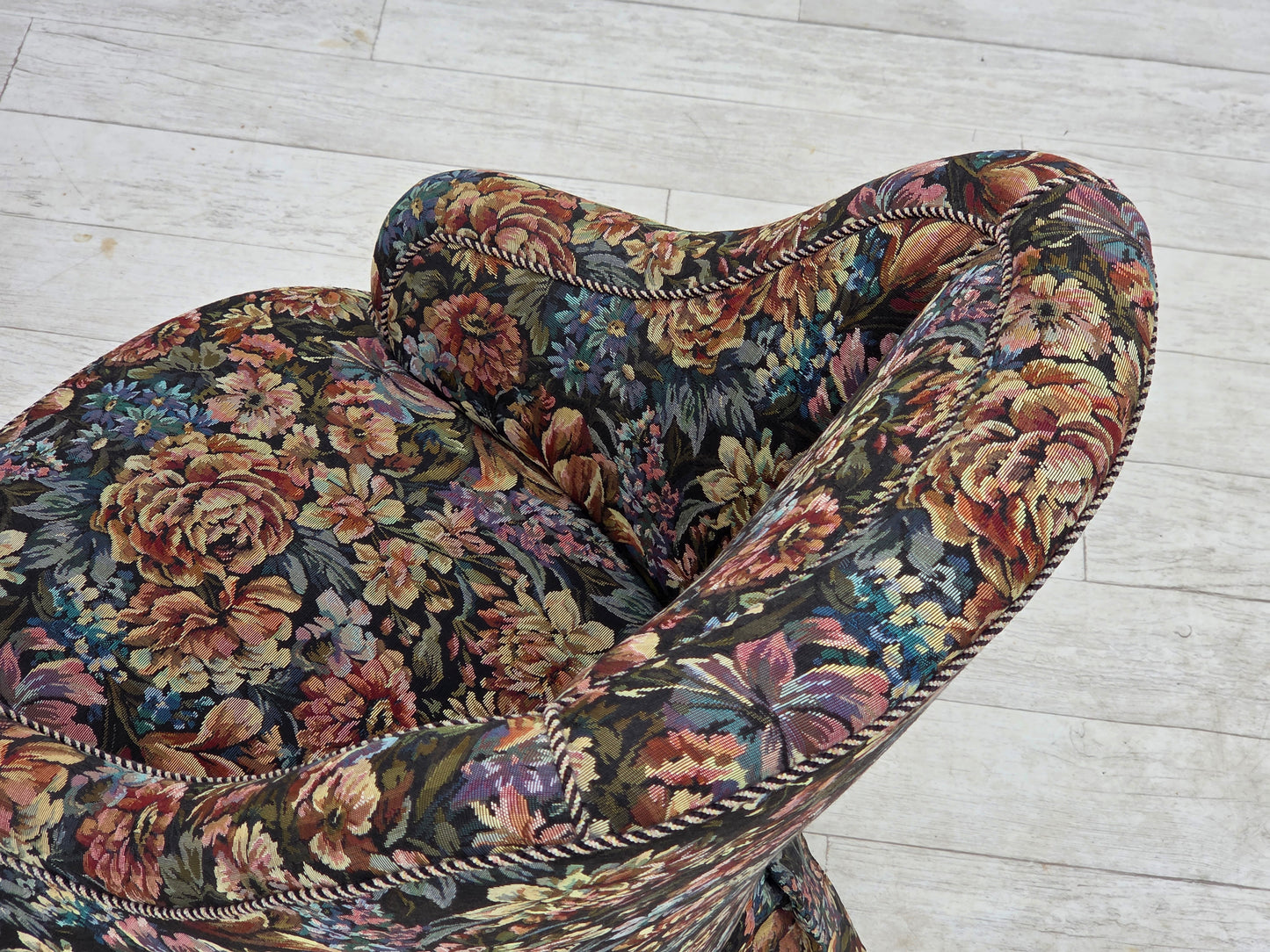 1960s, Danish cocktail lounge chair, furniture jacquard fabric.