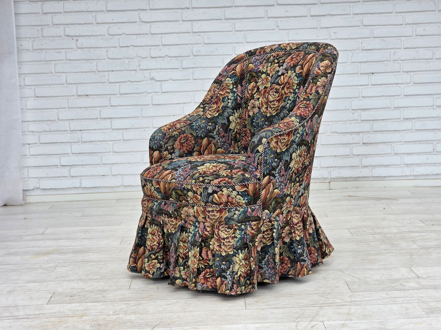 1960s, Danish cocktail lounge chair, furniture jacquard fabric.