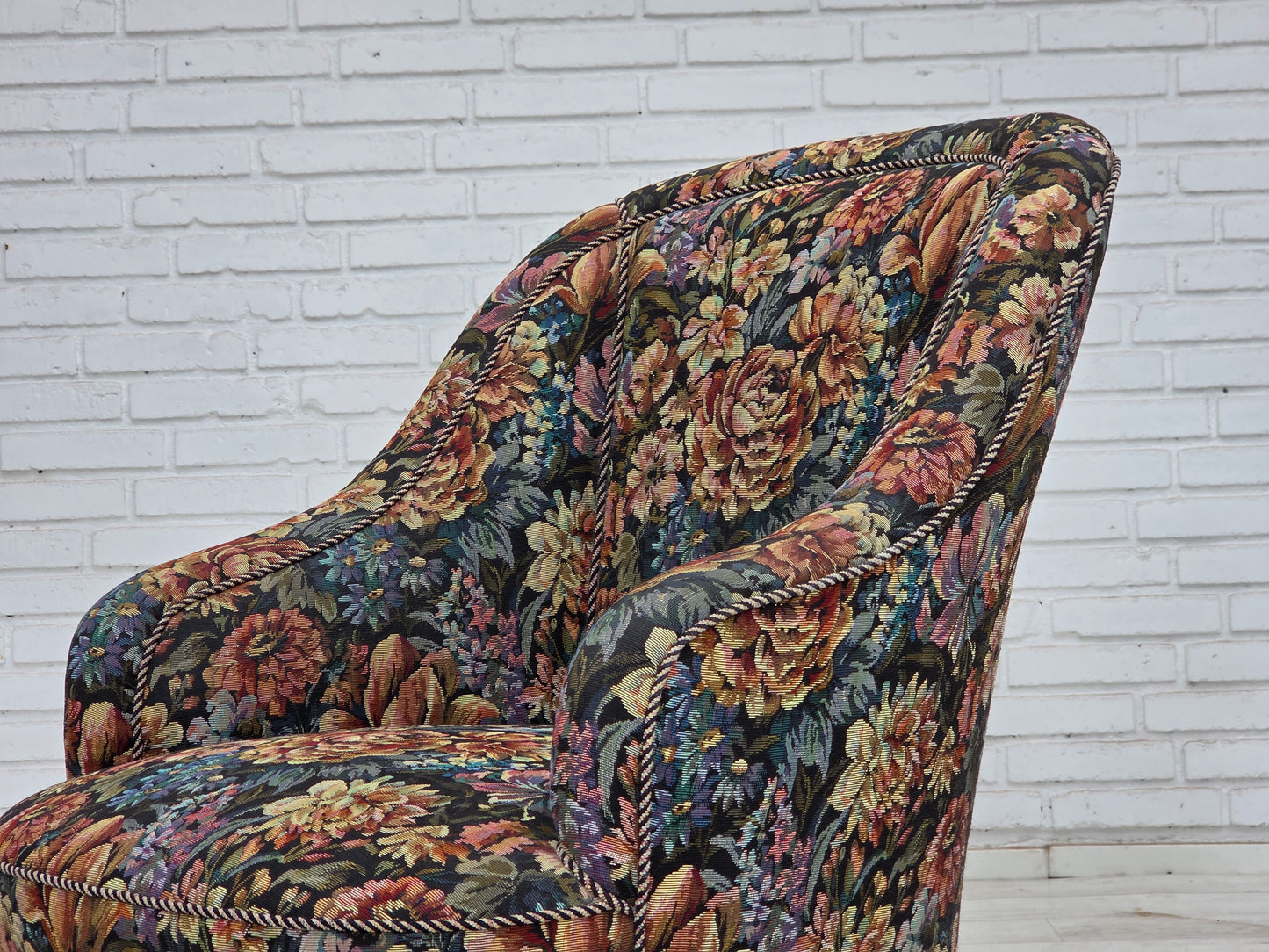 1960s, Danish cocktail lounge chair, furniture jacquard fabric.