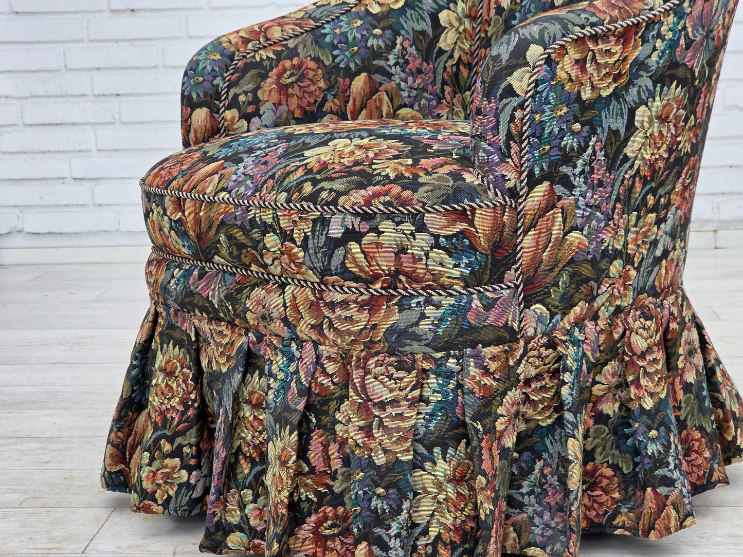 1960s, Danish cocktail lounge chair, furniture jacquard fabric.
