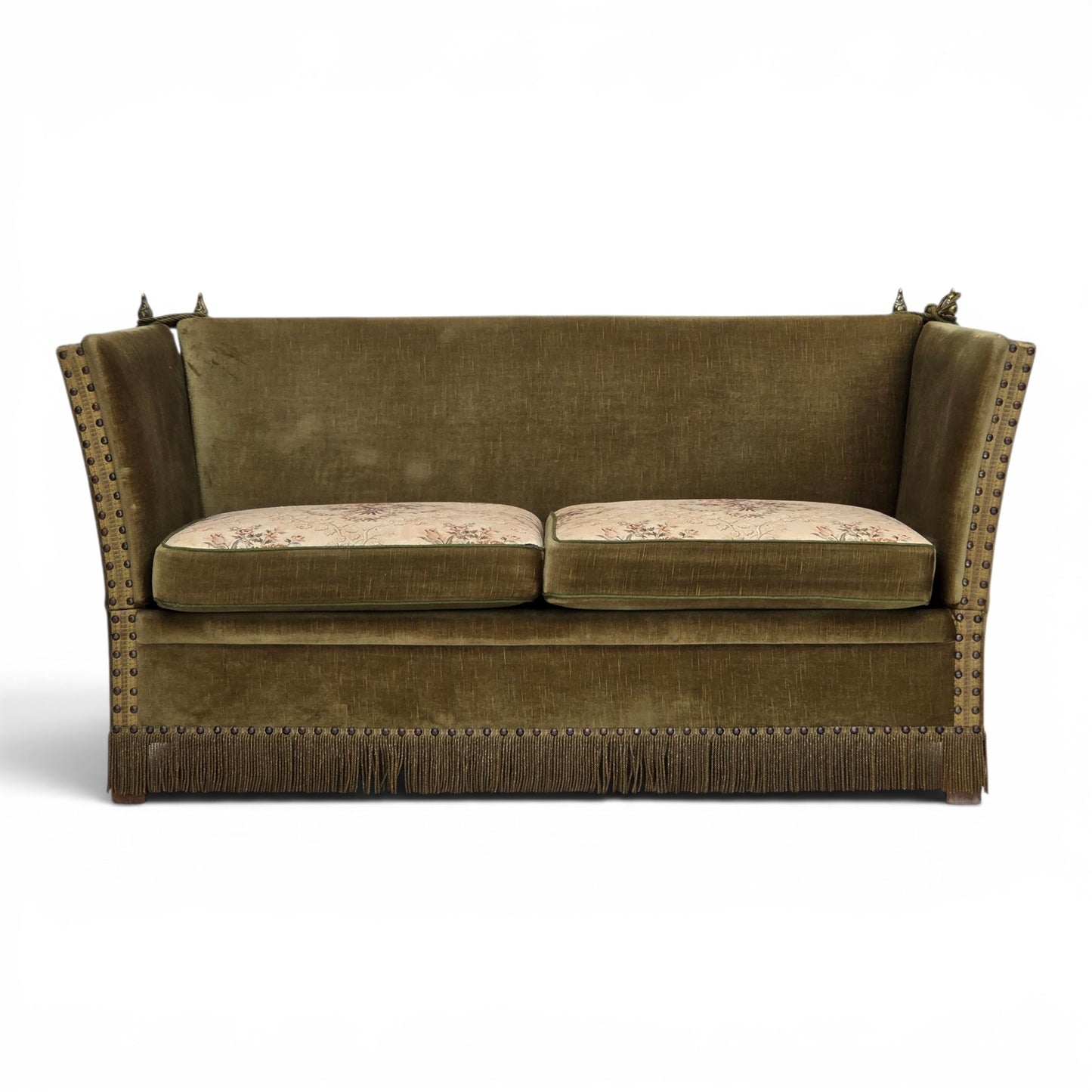 1970s, Danish 2-seater "Spanish" drop arm sofa, furniture velour.