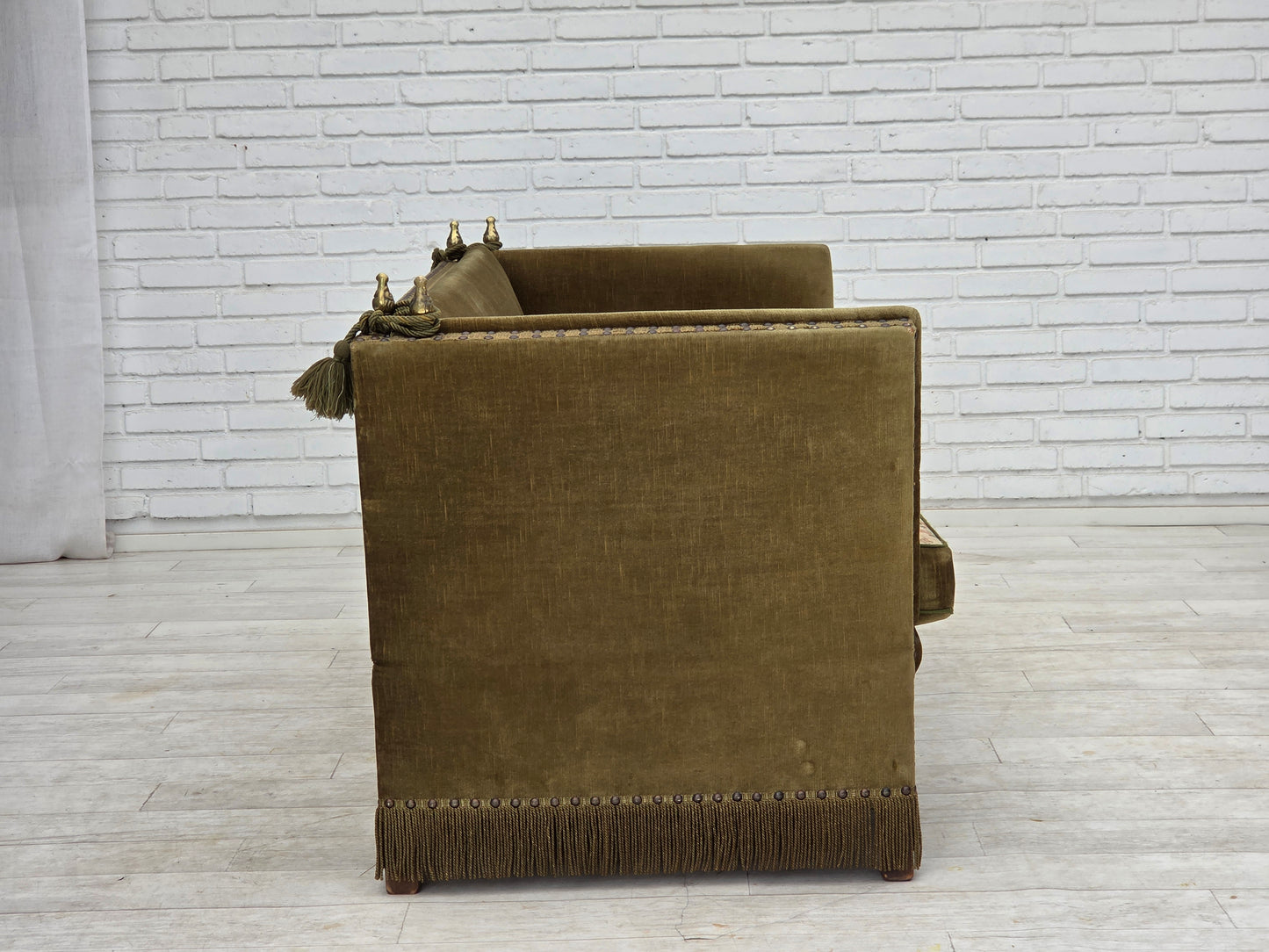 1970s, Danish 2-seater "Spanish" drop arm sofa, furniture velour.