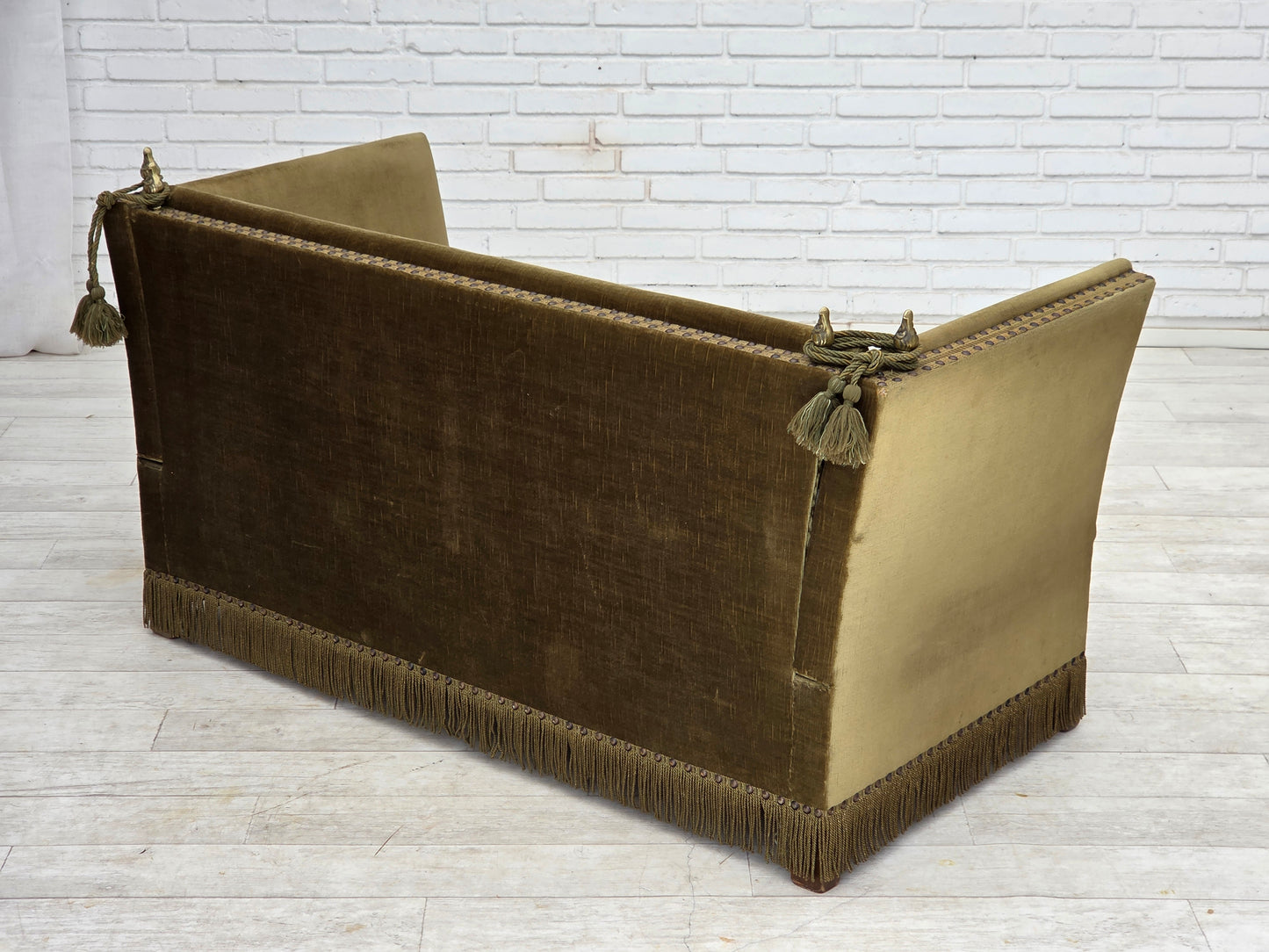 1970s, Danish 2-seater "Spanish" drop arm sofa, furniture velour.