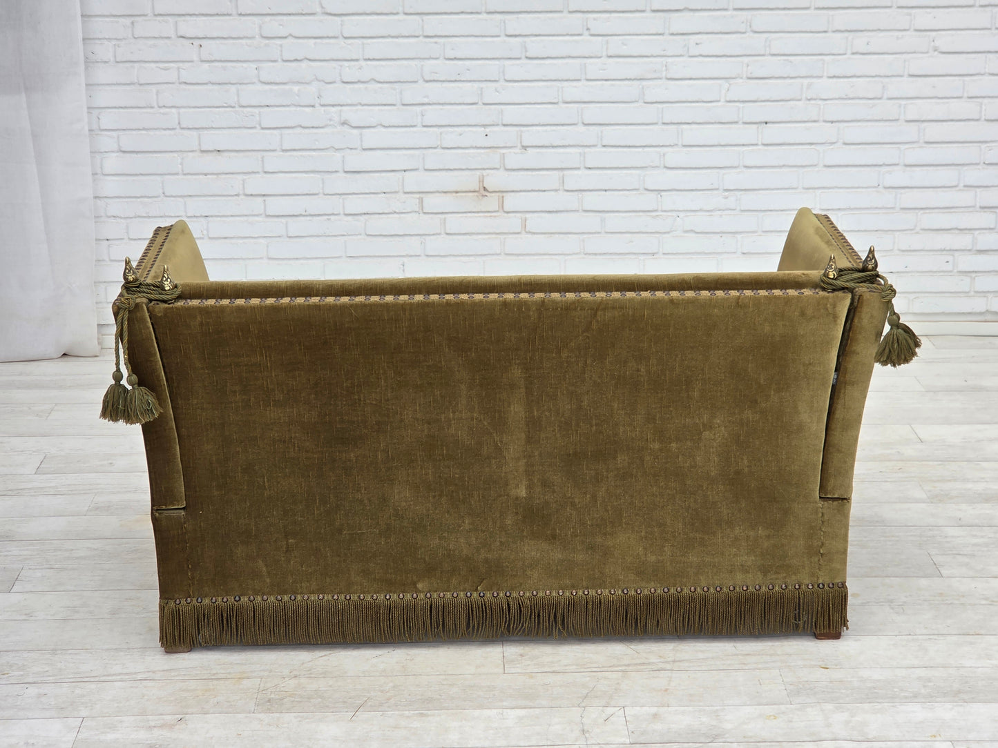 1970s, Danish 2-seater "Spanish" drop arm sofa, furniture velour.