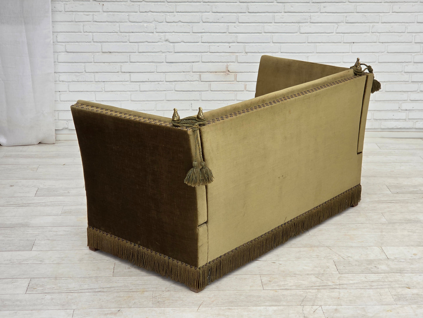 1970s, Danish 2-seater "Spanish" drop arm sofa, furniture velour.