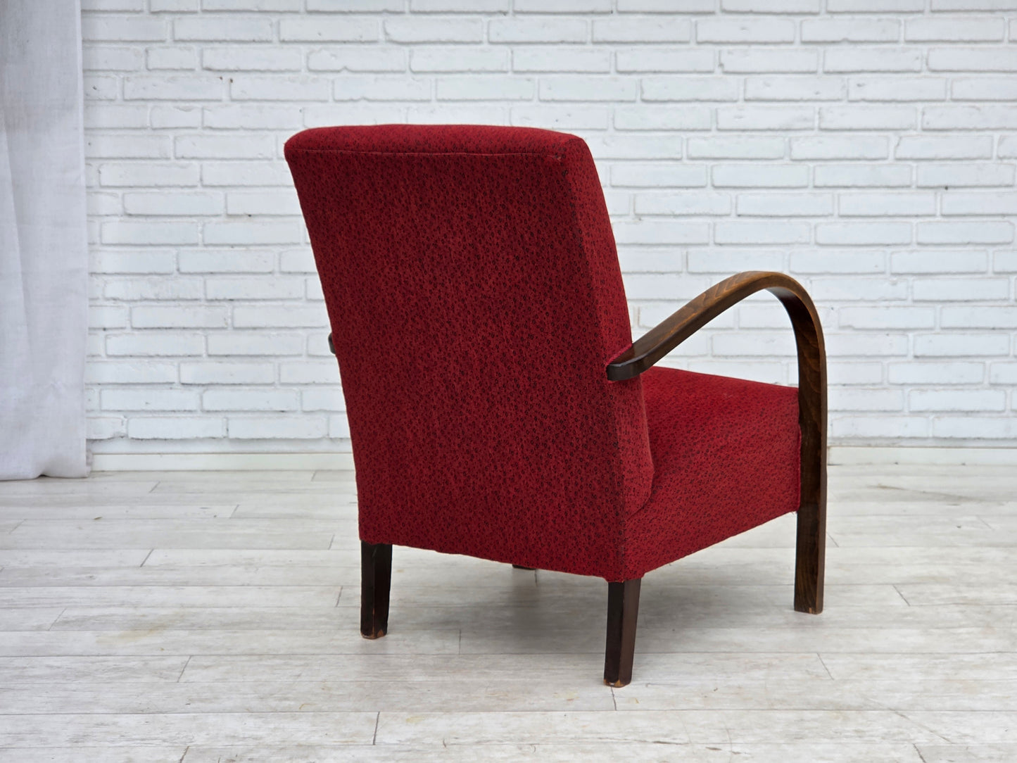 1950s, Danish art deco armchair, original red furniture wool, beech wood.