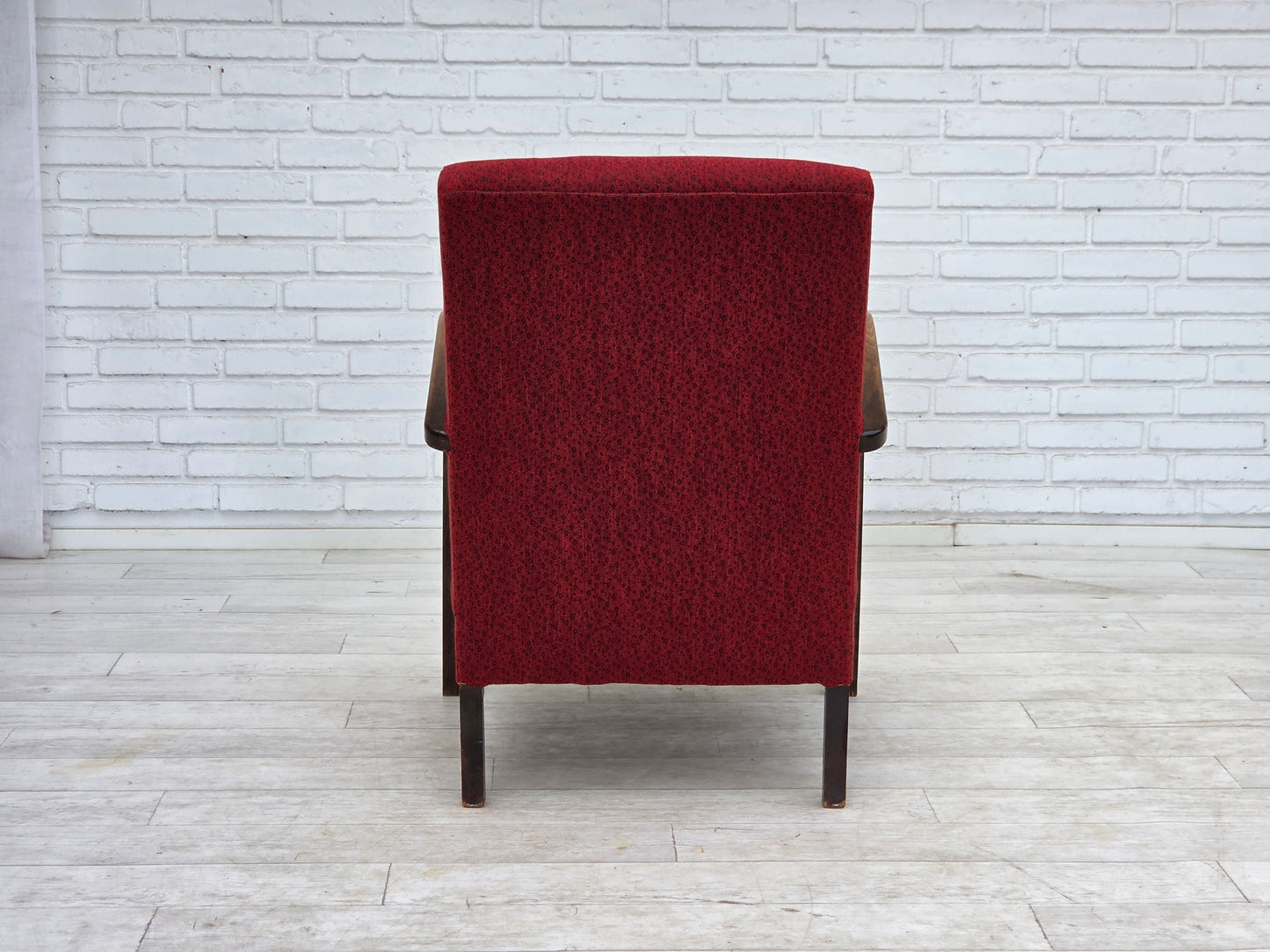 1950s, Danish art deco armchair, original red furniture wool, beech wood.