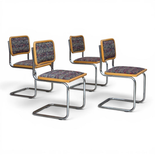 1970s, set of 4 pcs Italian dining chairs in Bauhaus style.