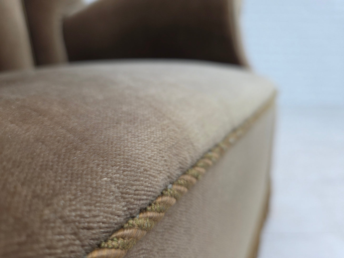 1960s, Danish relax armchair, dark green furniture velour, ash wood.