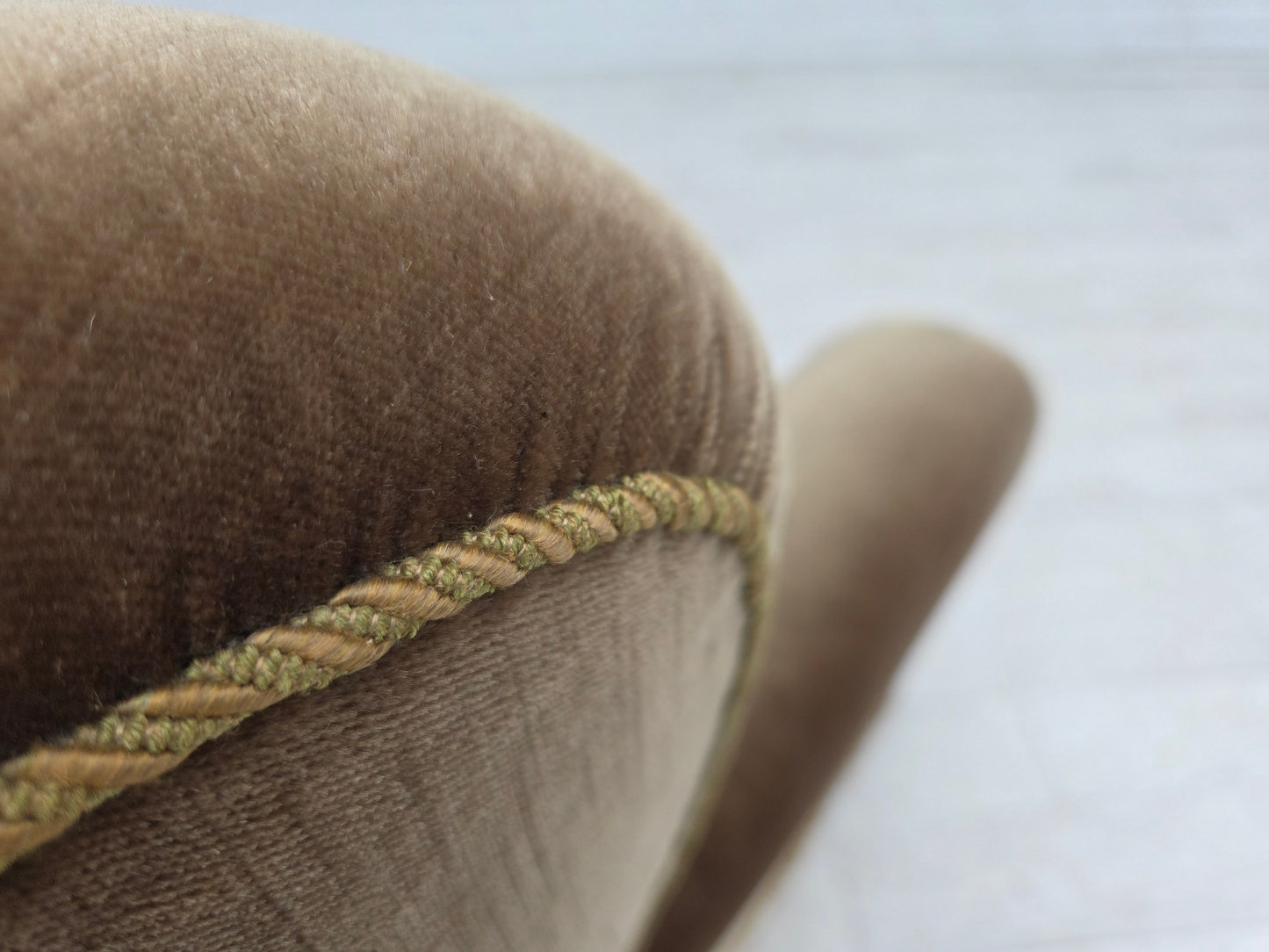 1960s, Danish relax armchair, dark green furniture velour, ash wood.