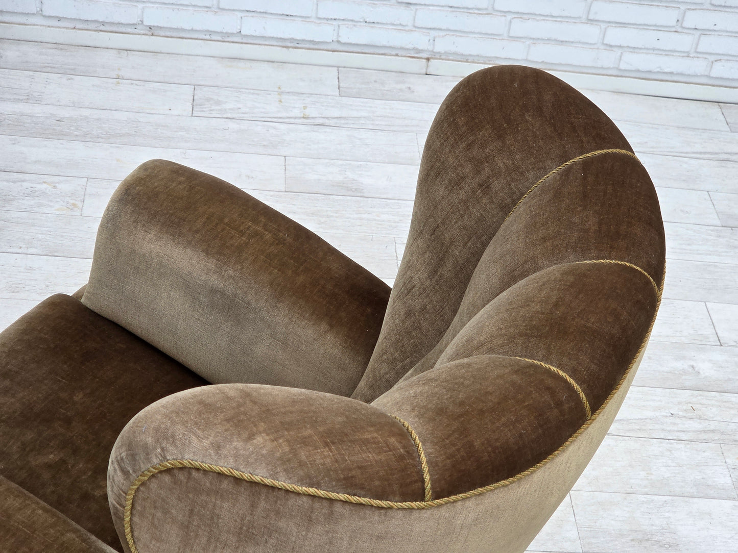 1960s, Danish relax armchair, dark green furniture velour, ash wood.