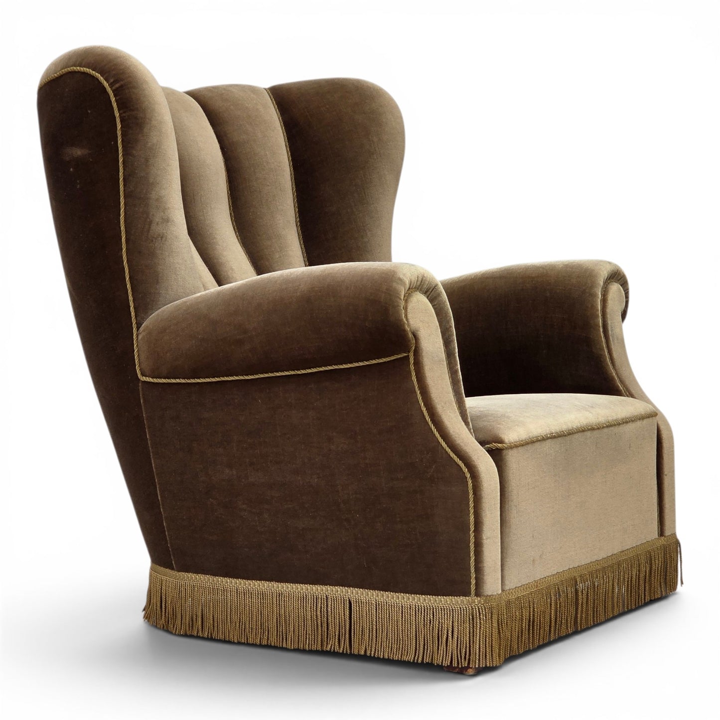 1960s, Danish relax armchair, dark green furniture velour, ash wood.