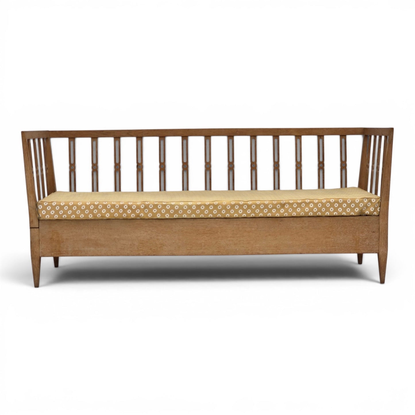 1970s, Swedish drop arm sofa/daybed, furniture fabric, oak wood.