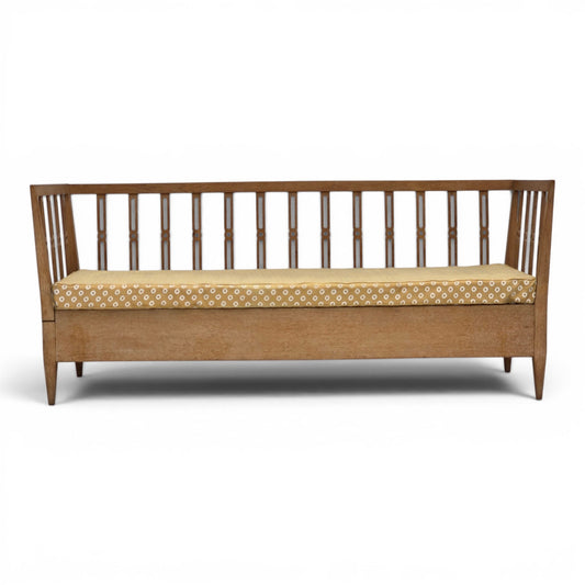 1970s, Swedish drop arm sofa/daybed, furniture fabric, oak wood.