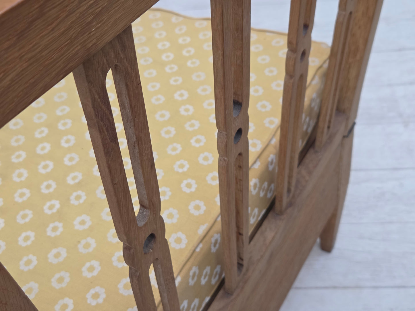 1970s, Swedish drop arm sofa/daybed, furniture fabric, oak wood.