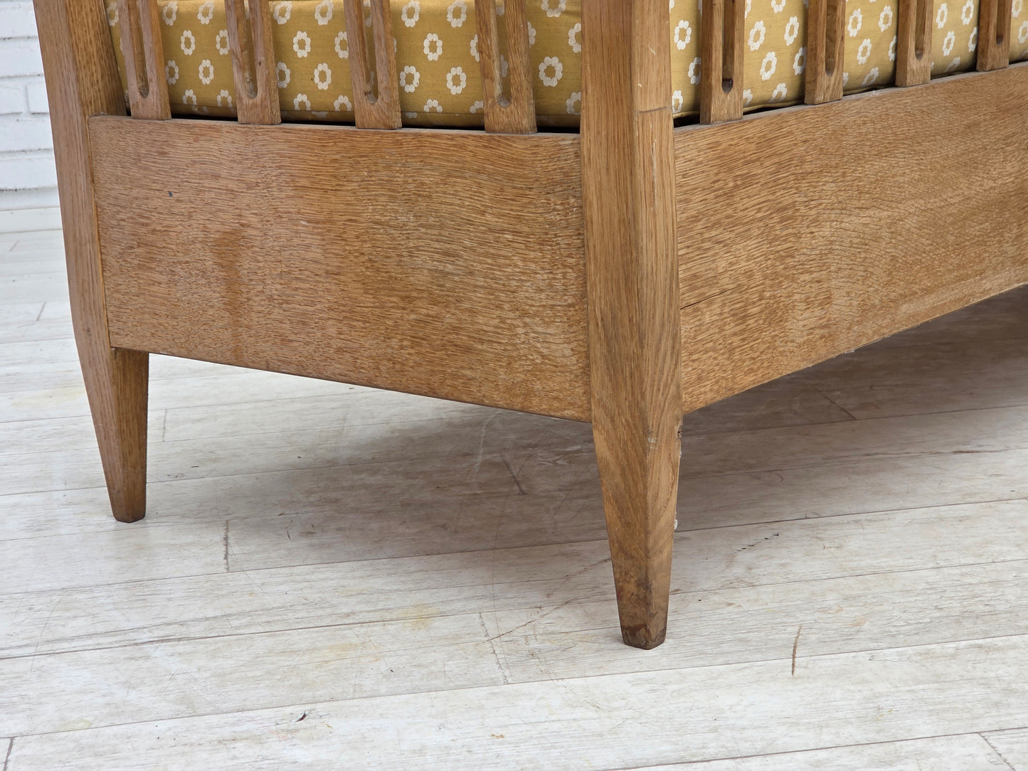 1970s, Swedish drop arm sofa/daybed, furniture fabric, oak wood.
