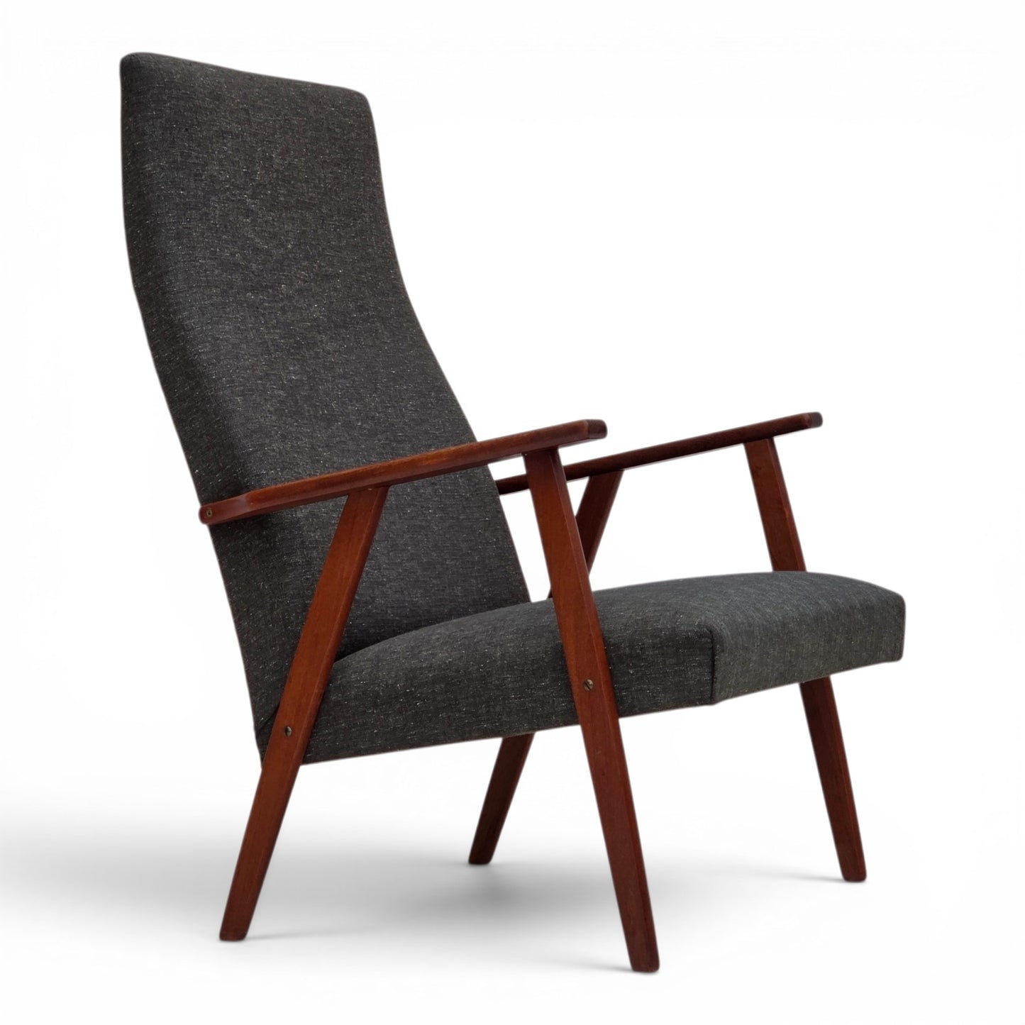 1970s, Danish highback armchair, furniture fabric, teak wood.