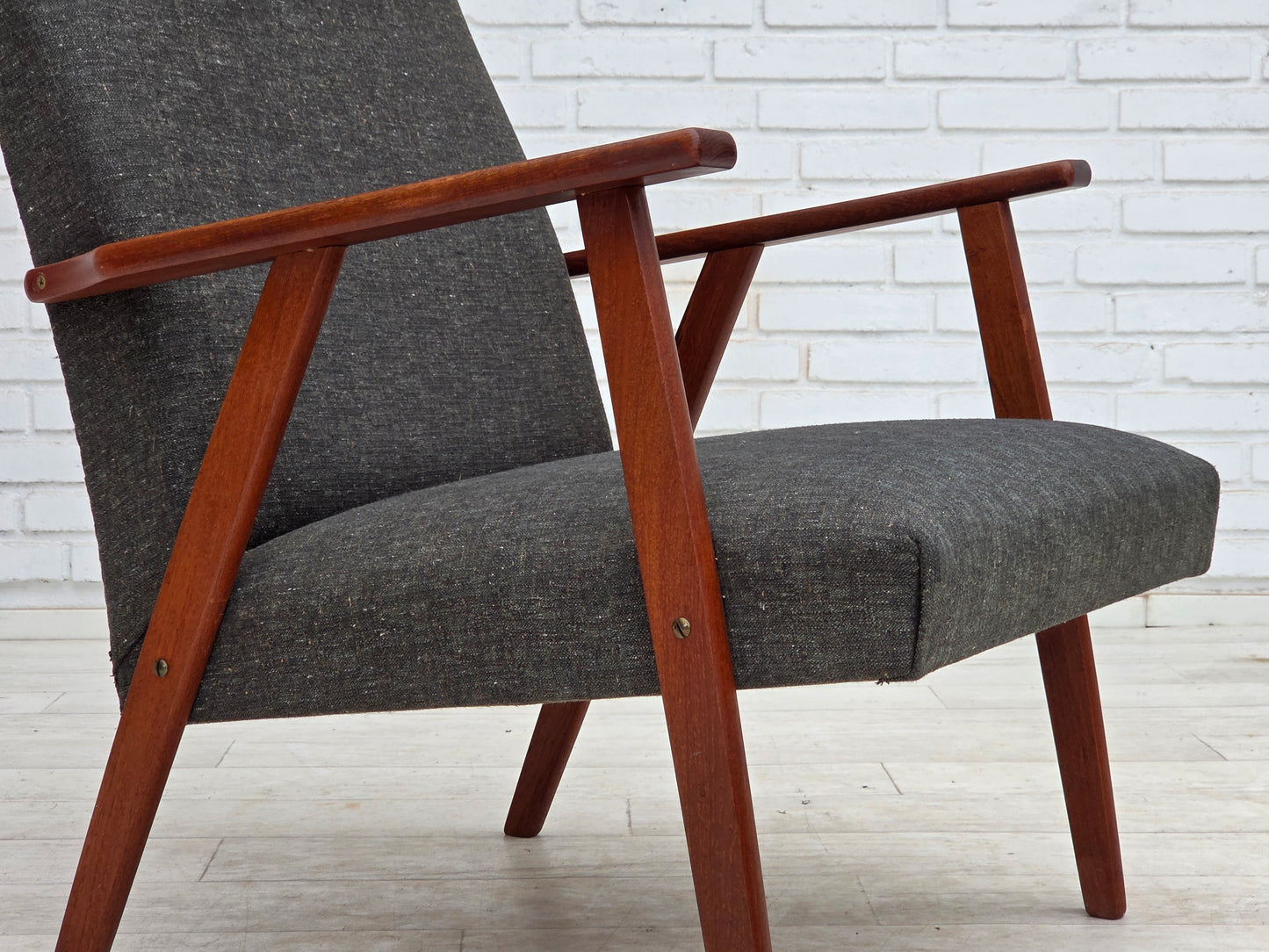 1970s, Danish highback armchair, furniture fabric, teak wood.