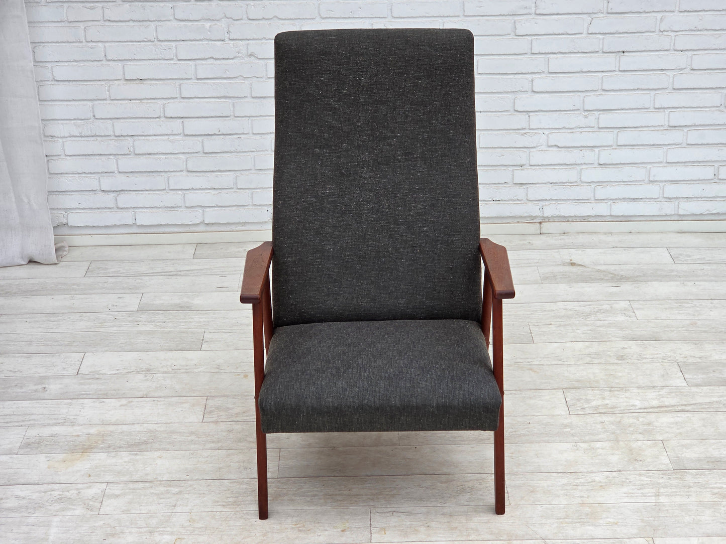 1970s, Danish highback armchair, furniture fabric, teak wood.