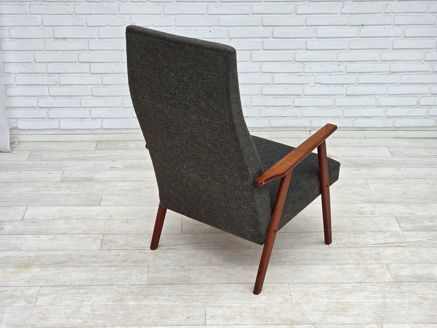 1970s, Danish highback armchair, furniture fabric, teak wood.