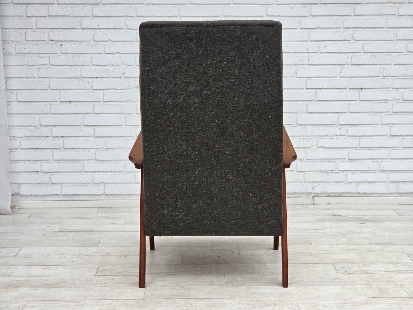 1970s, Danish highback armchair, furniture fabric, teak wood.