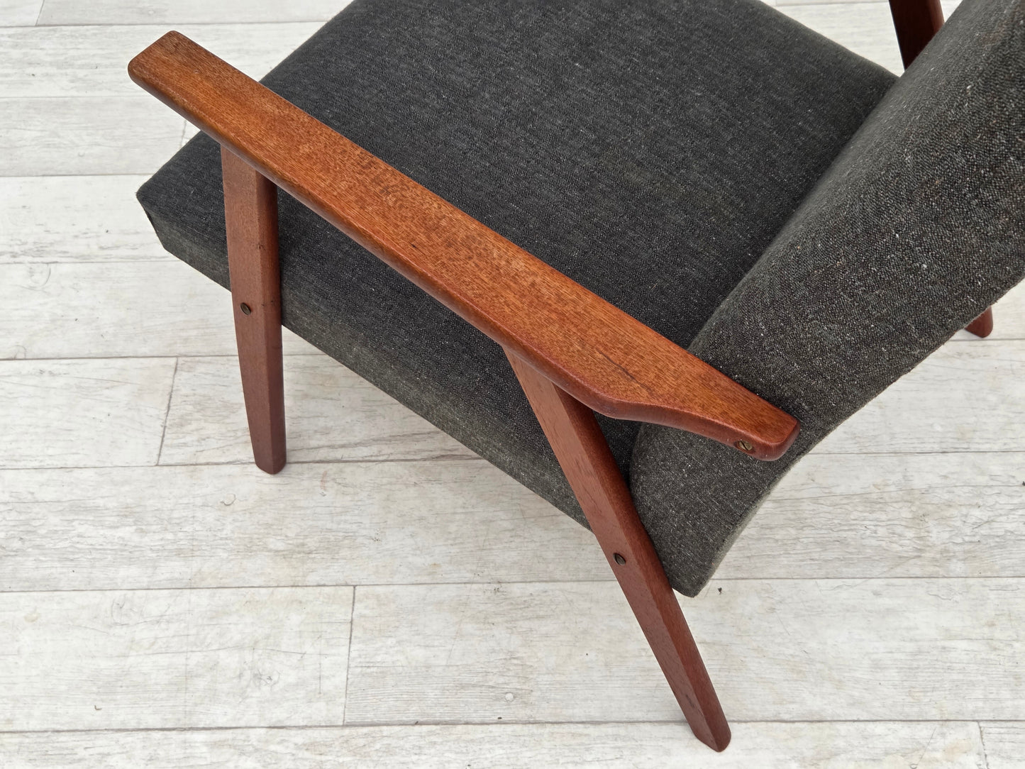 1970s, Danish highback armchair, furniture fabric, teak wood.