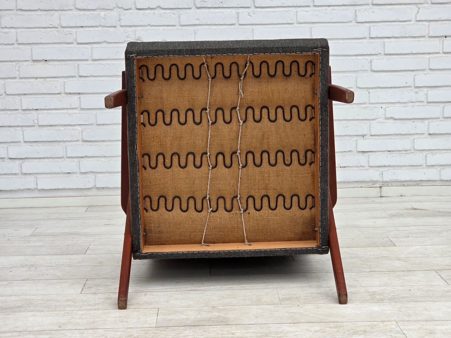 1970s, Danish highback armchair, furniture fabric, teak wood.