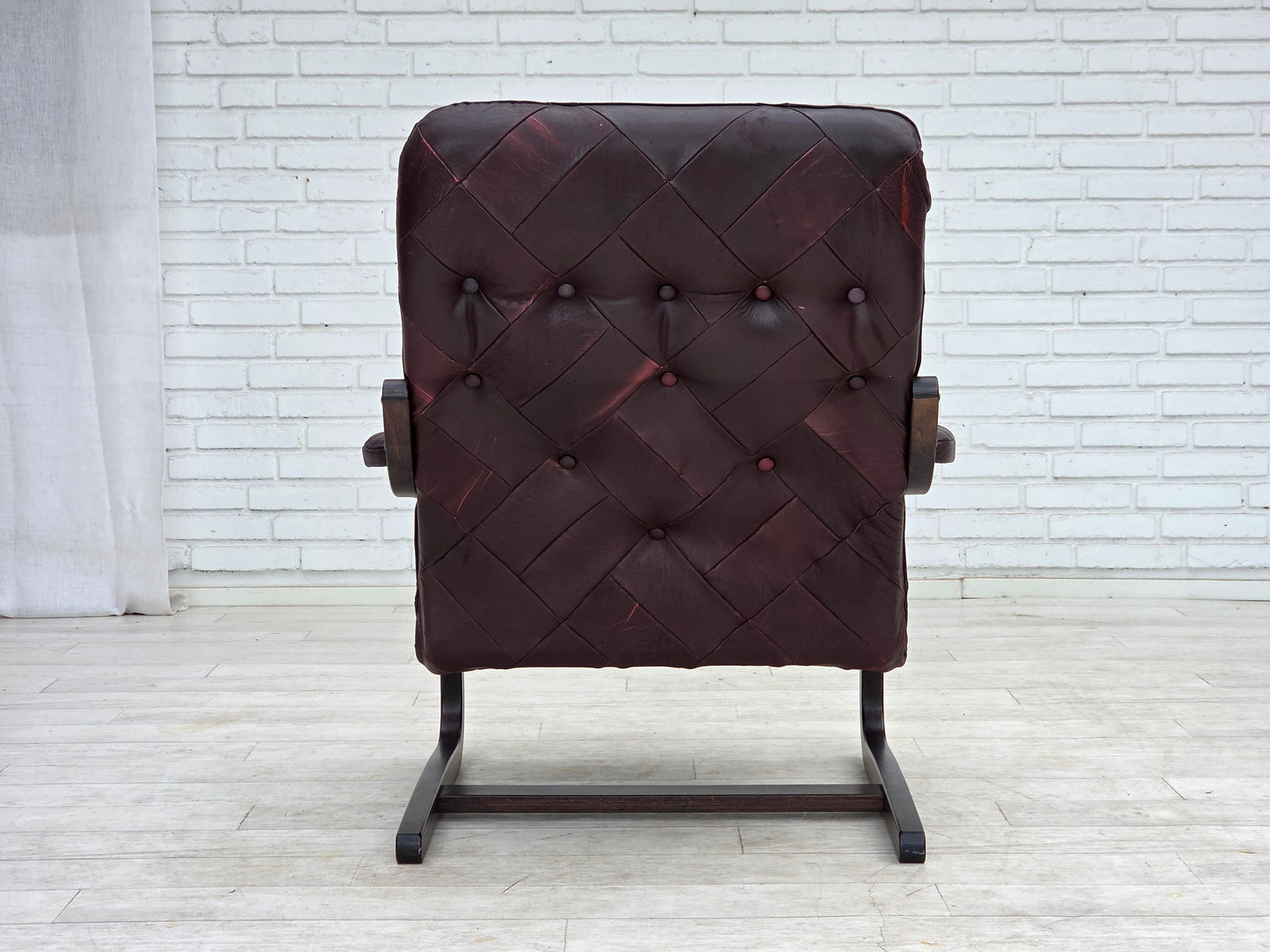 1970s, Scandinavian armchair, brown furniture leather, bent wood.