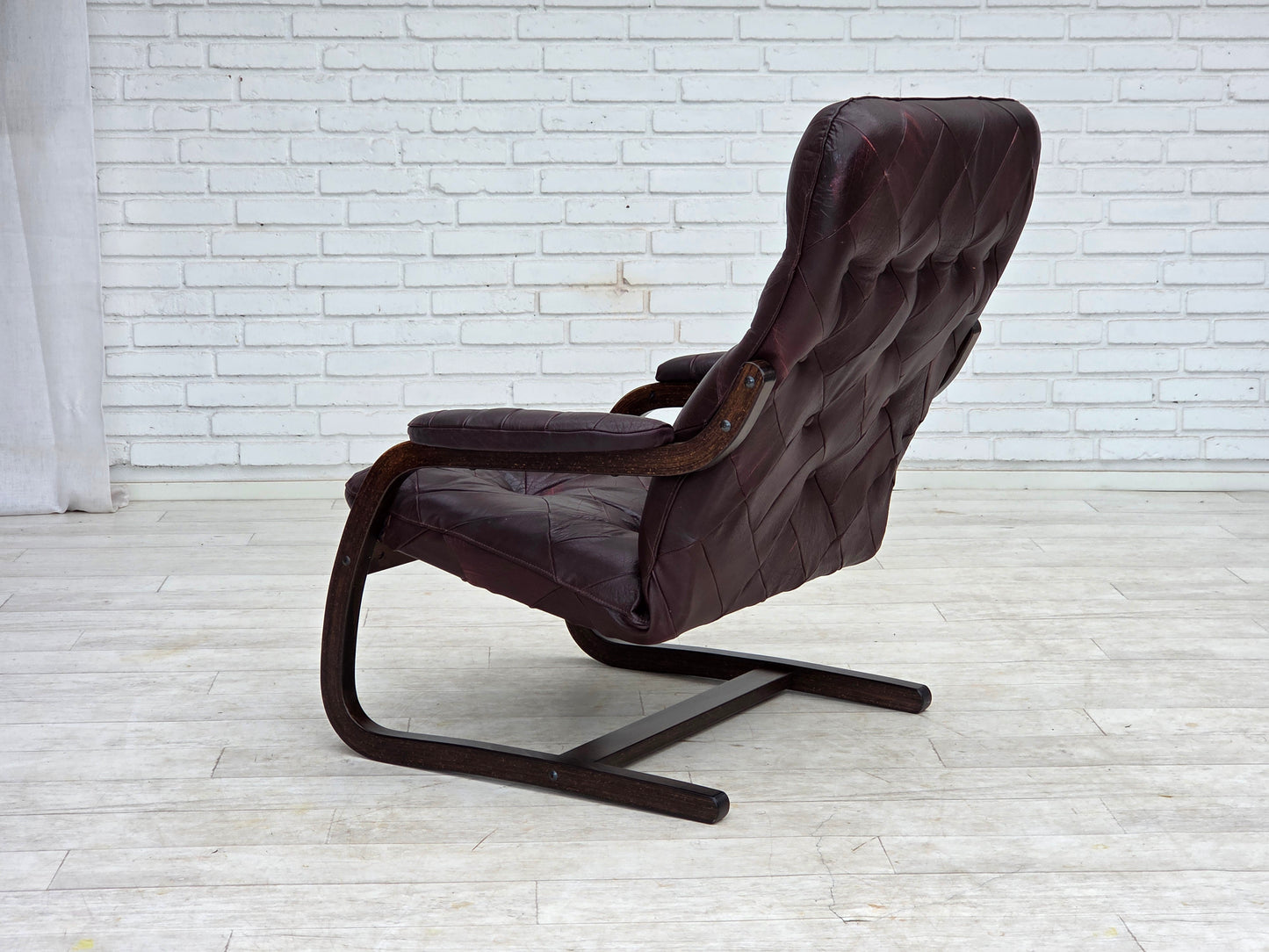 1970s, Scandinavian armchair, brown furniture leather, bent wood.