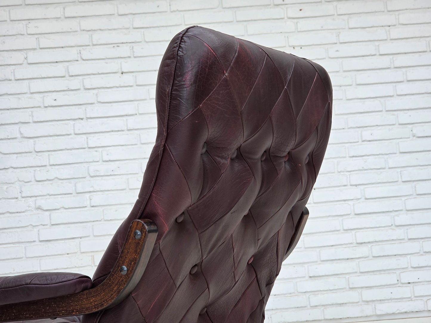 1970s, Scandinavian armchair, brown furniture leather, bent wood.