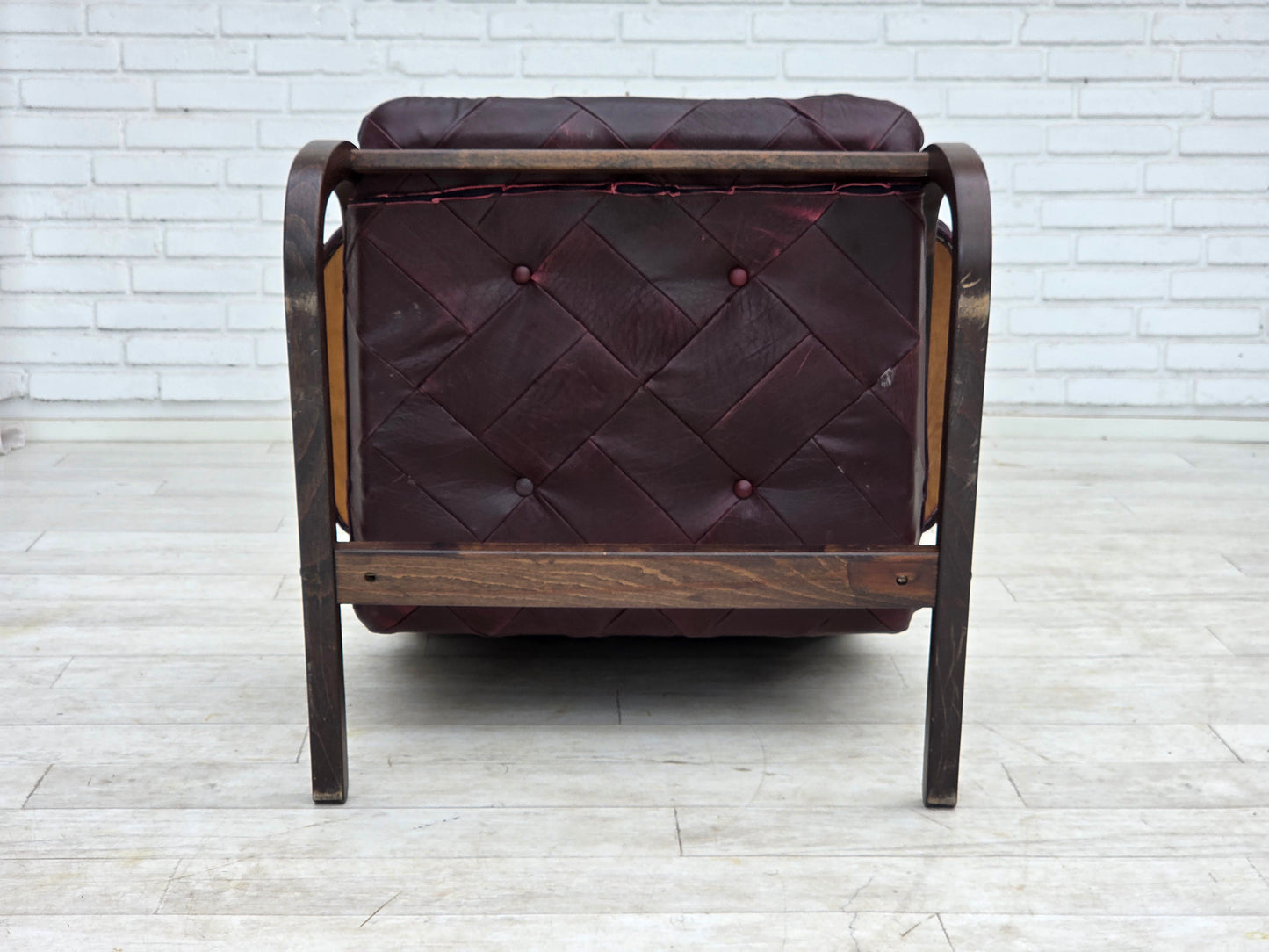 1970s, Scandinavian armchair, brown furniture leather, bent wood.