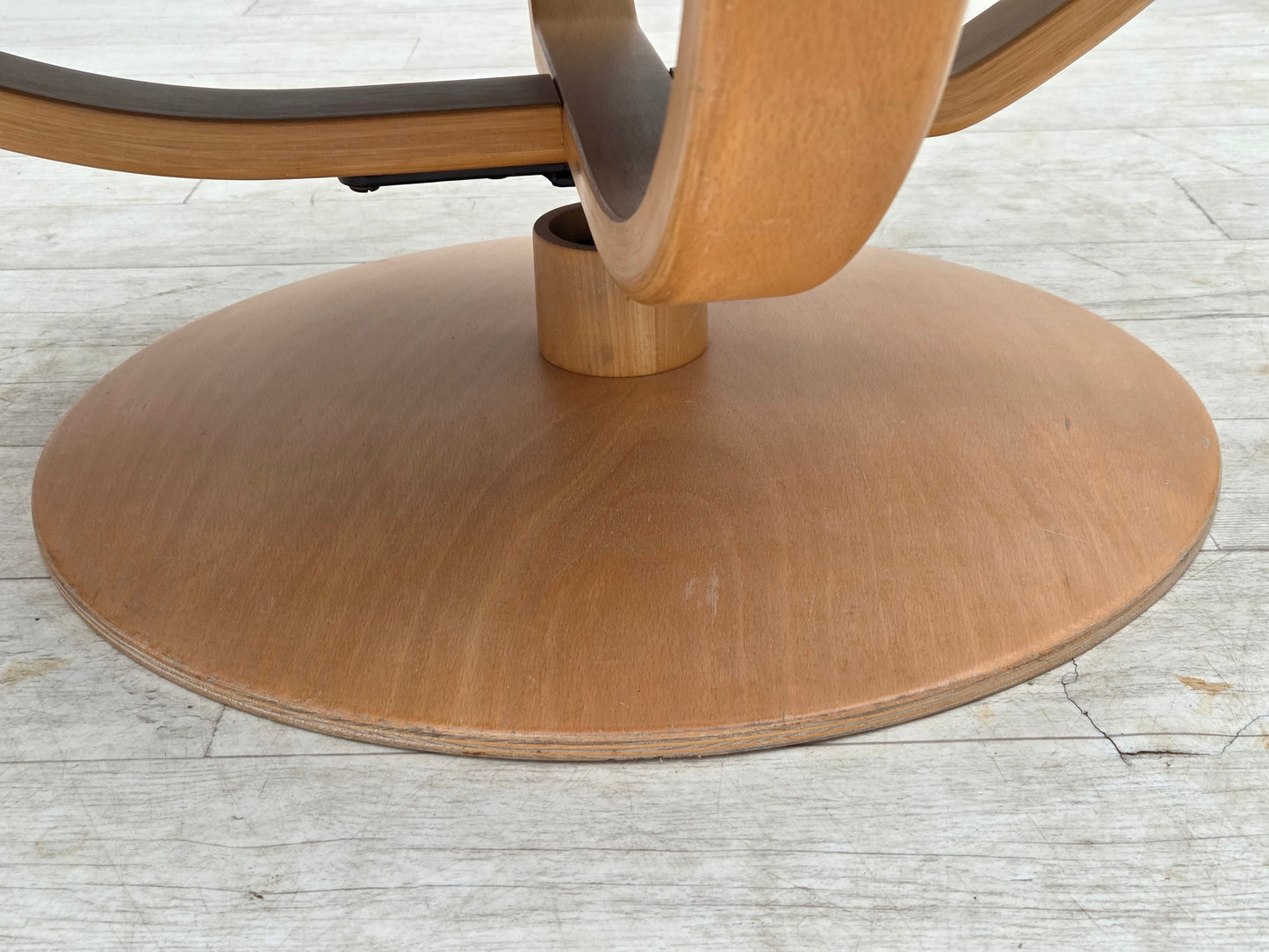 1980s, Scandinavian swivel armchair, furniture leather, bent wood.