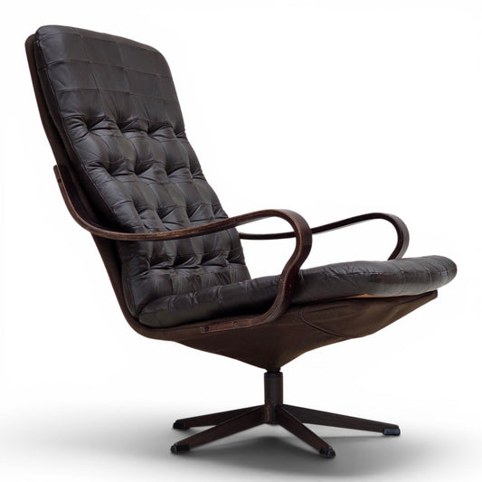 1970s, Scandinavian swivel armchair, original patchwork furniture leather.
