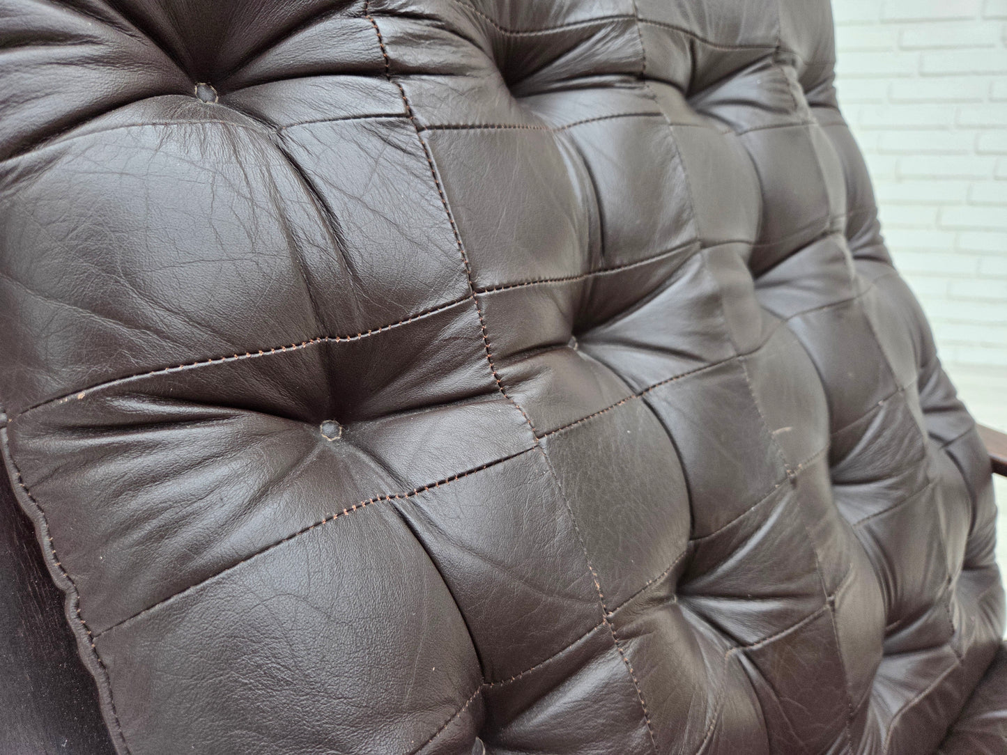 1970s, Scandinavian swivel armchair, original patchwork furniture leather.
