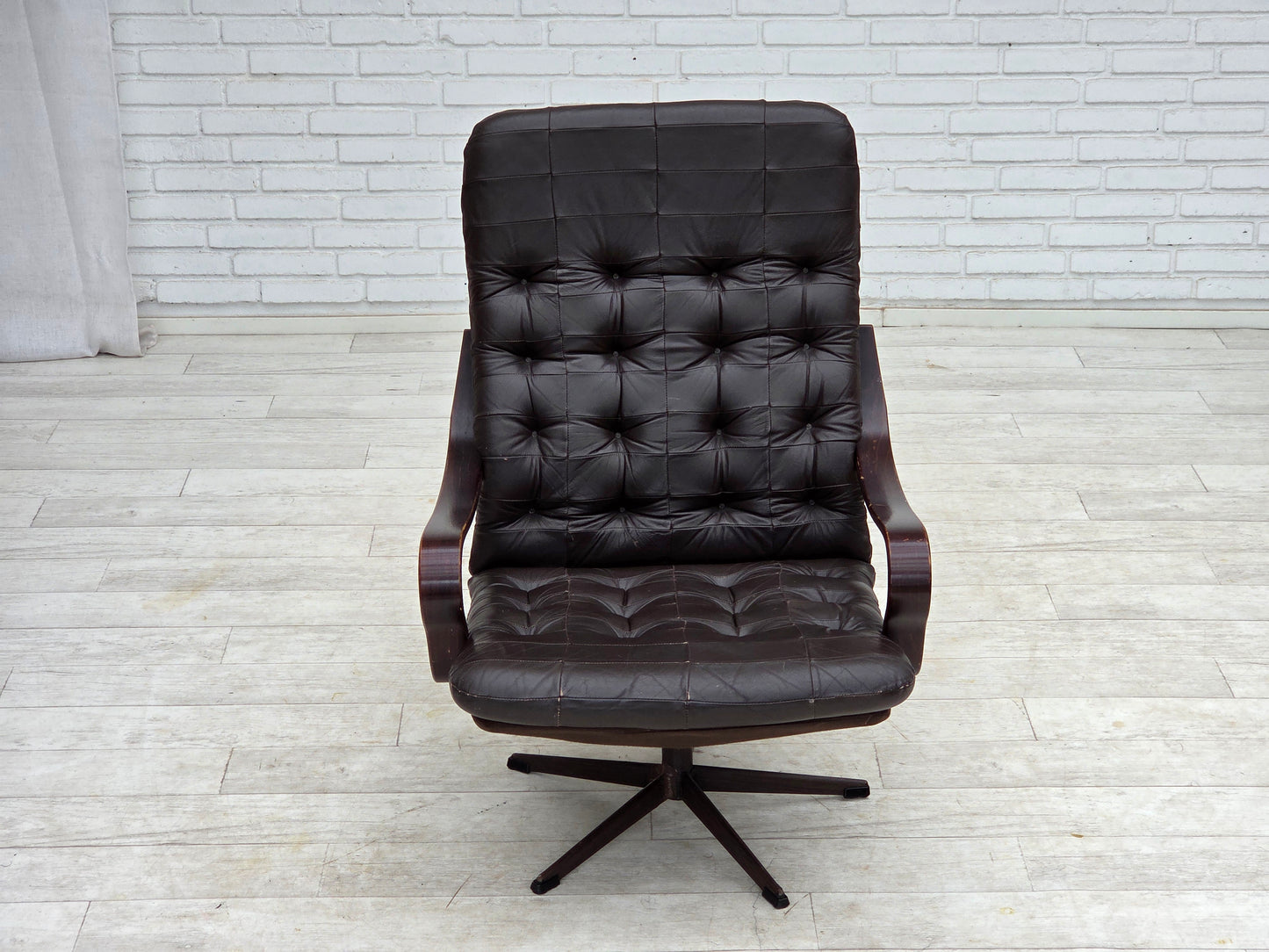 1970s, Scandinavian swivel armchair, original patchwork furniture leather.