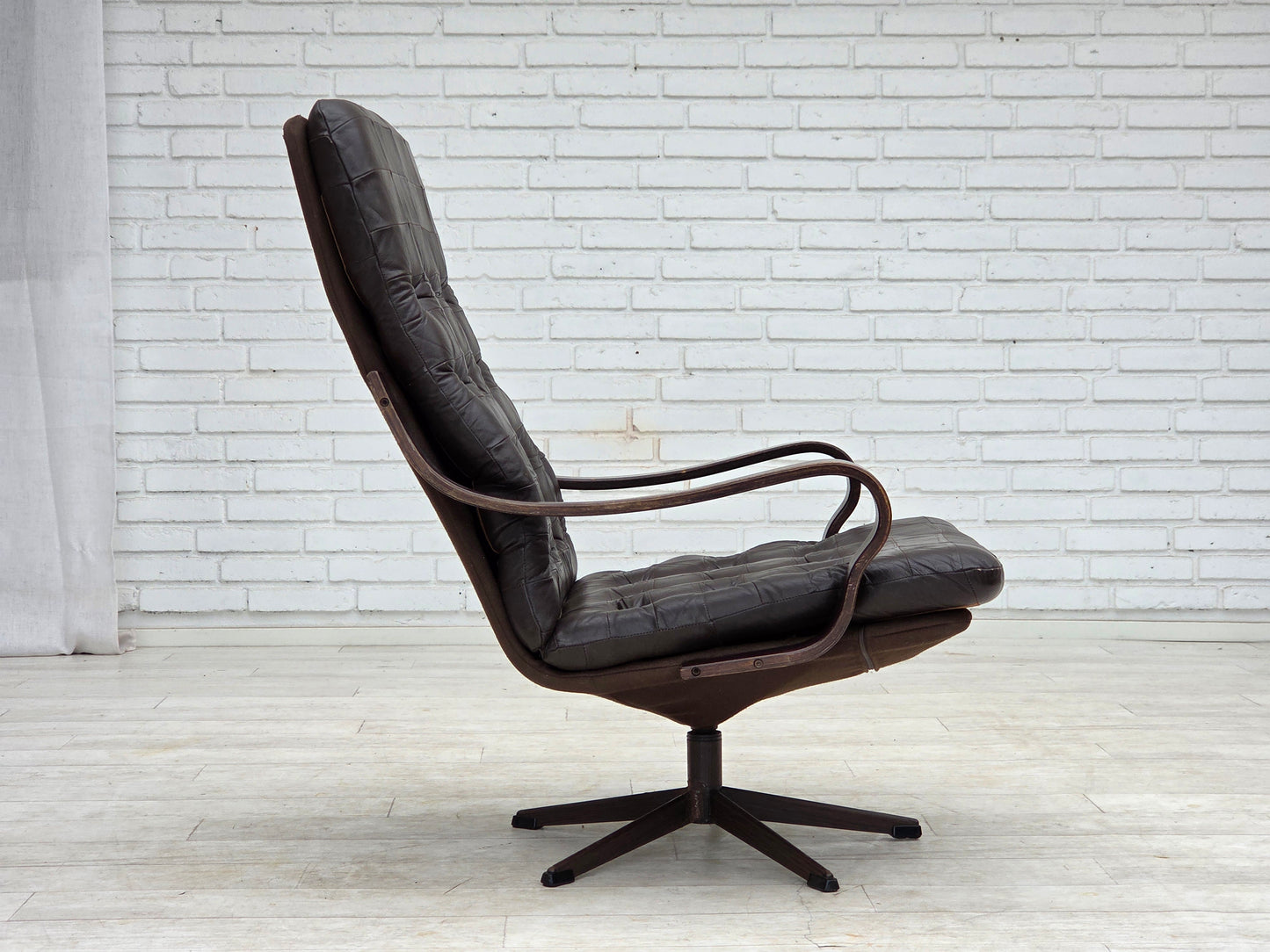 1970s, Scandinavian swivel armchair, original patchwork furniture leather.