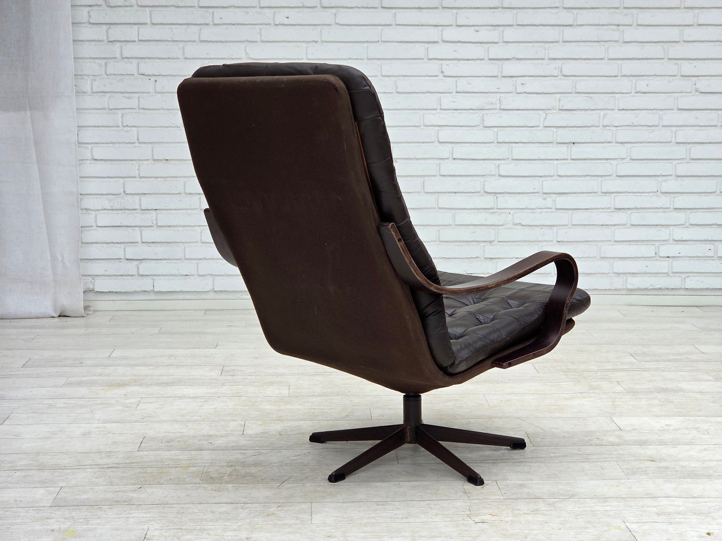 1970s, Scandinavian swivel armchair, original patchwork furniture leather.