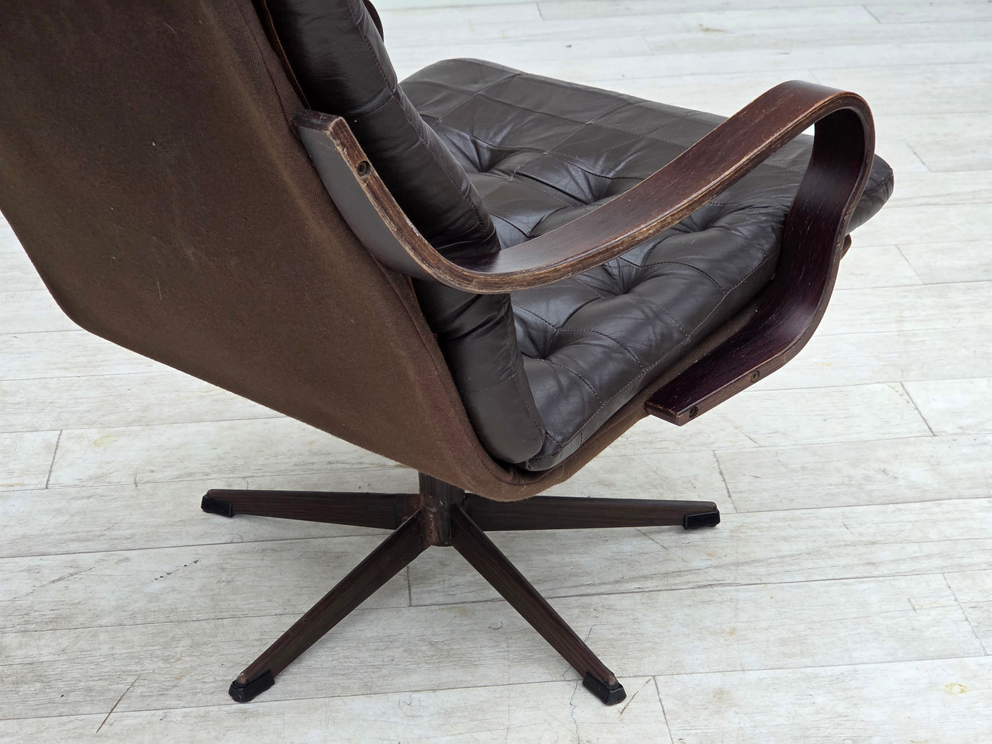 1970s, Scandinavian swivel armchair, original patchwork furniture leather.