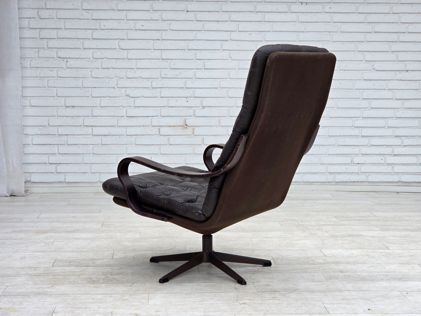 1970s, Scandinavian swivel armchair, original patchwork furniture leather.