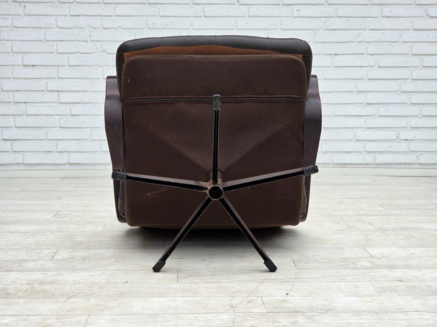 1970s, Scandinavian swivel armchair, original patchwork furniture leather.