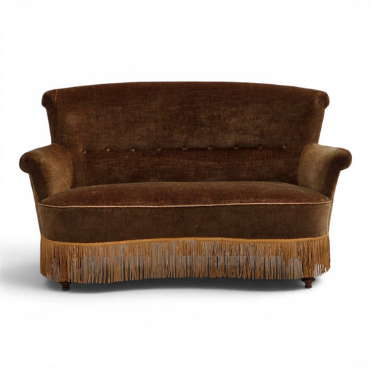 1960s, Danish 2-seater sofa, original green furniture velour.