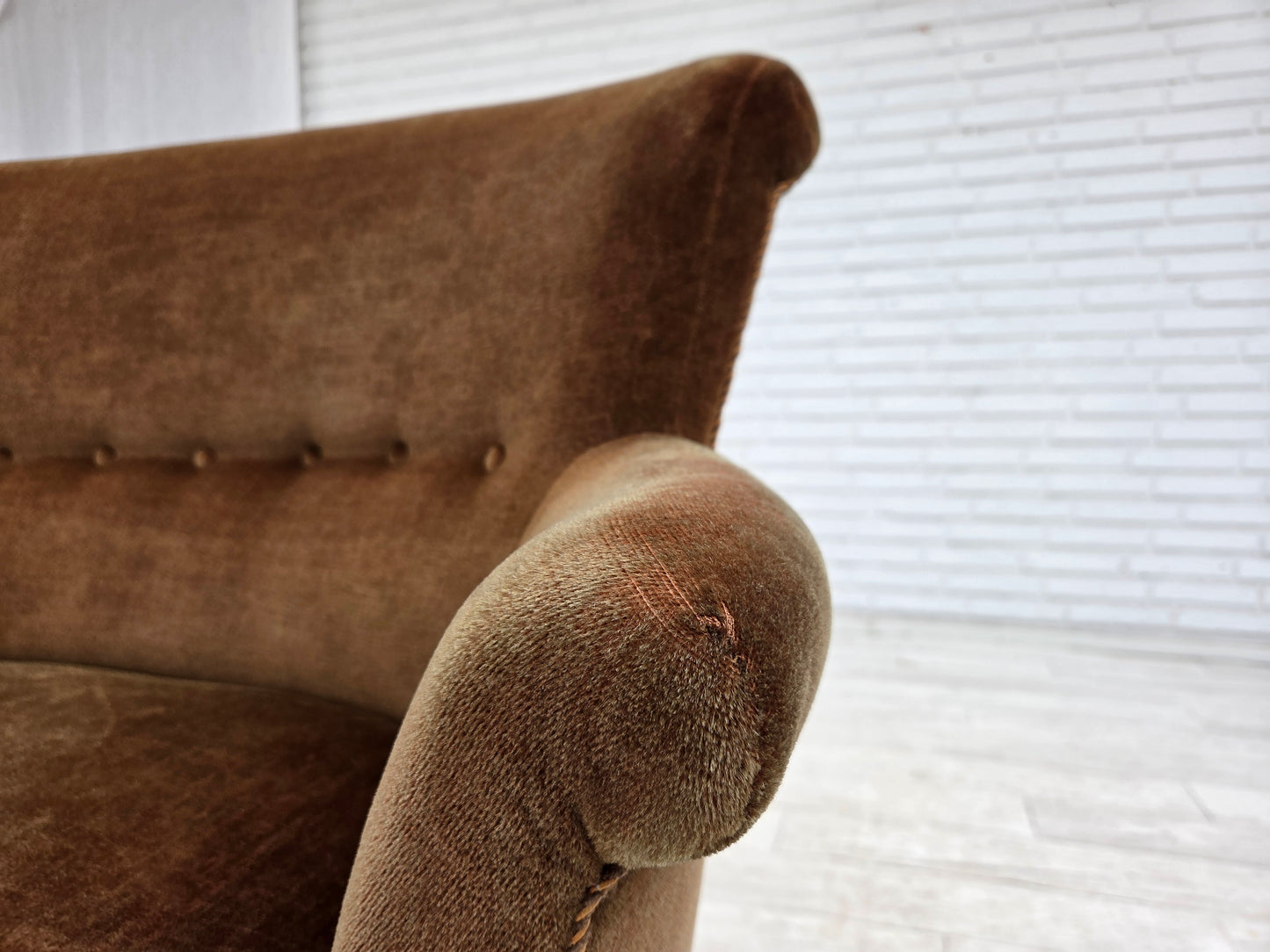 1960s, Danish 2-seater sofa, original green furniture velour.