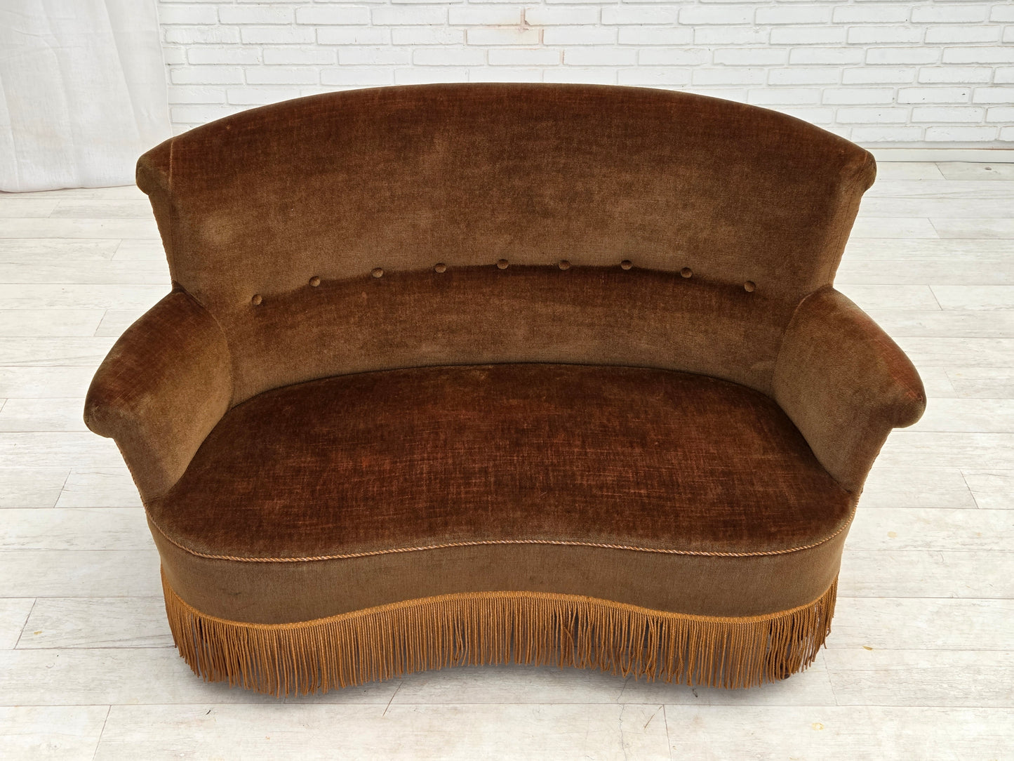 1960s, Danish 2-seater sofa, original green furniture velour.