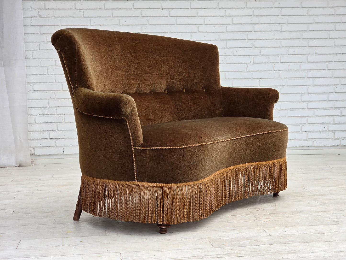 1960s, Danish 2-seater sofa, original green furniture velour.
