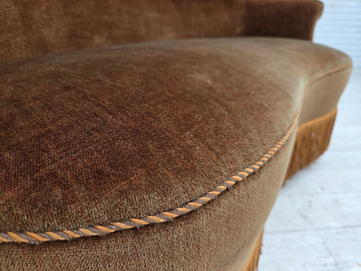 1960s, Danish 2-seater sofa, original green furniture velour.