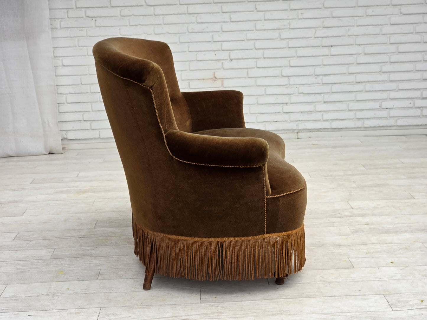 1960s, Danish 2-seater sofa, original green furniture velour.
