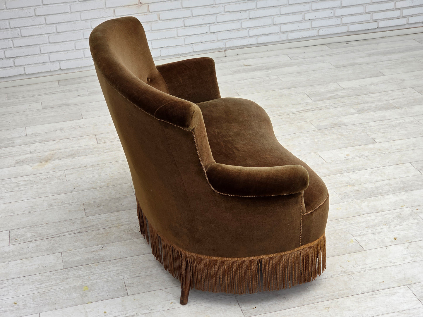 1960s, Danish 2-seater sofa, original green furniture velour.