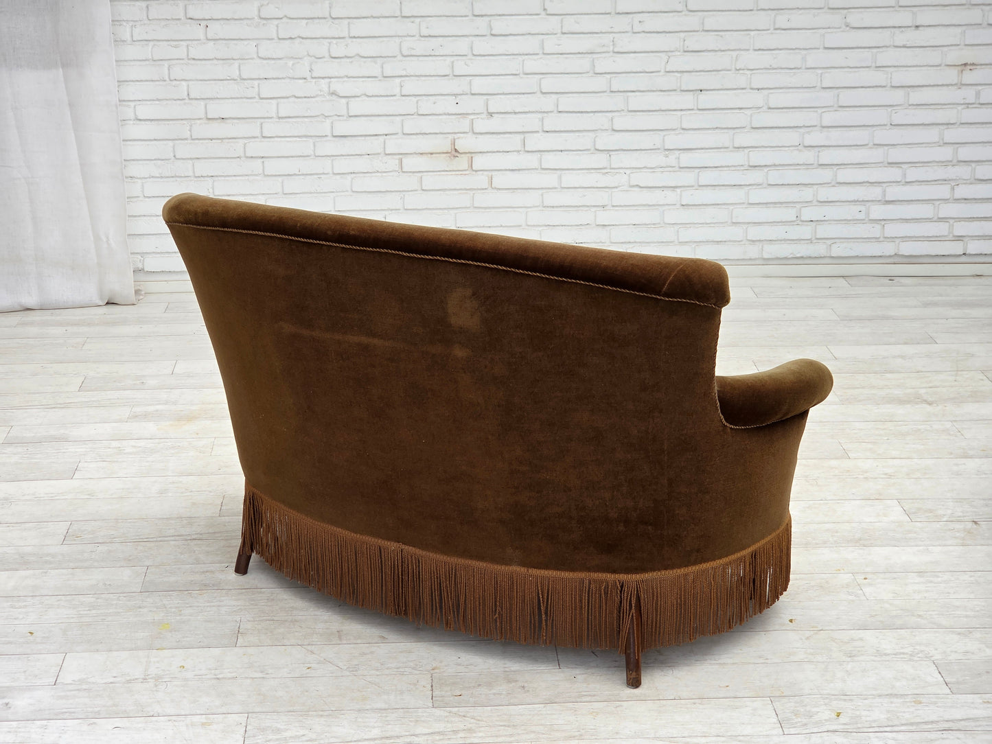 1960s, Danish 2-seater sofa, original green furniture velour.