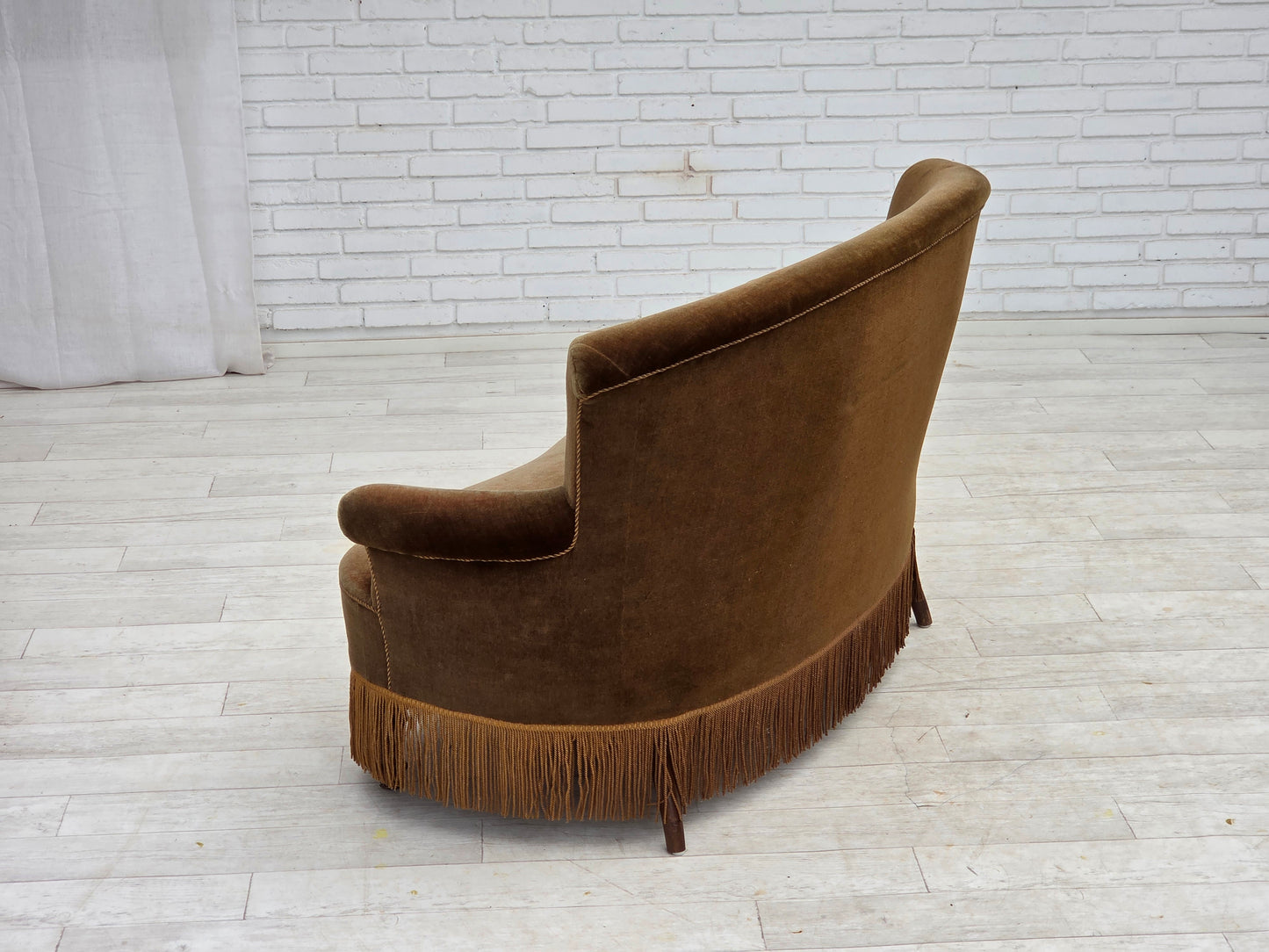 1960s, Danish 2-seater sofa, original green furniture velour.